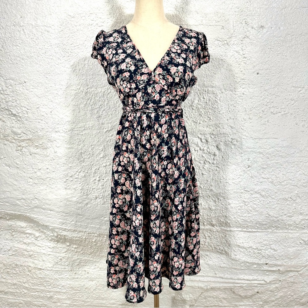 Vintage 90s Grunge Rayon Floral Wrap Dress Open Back